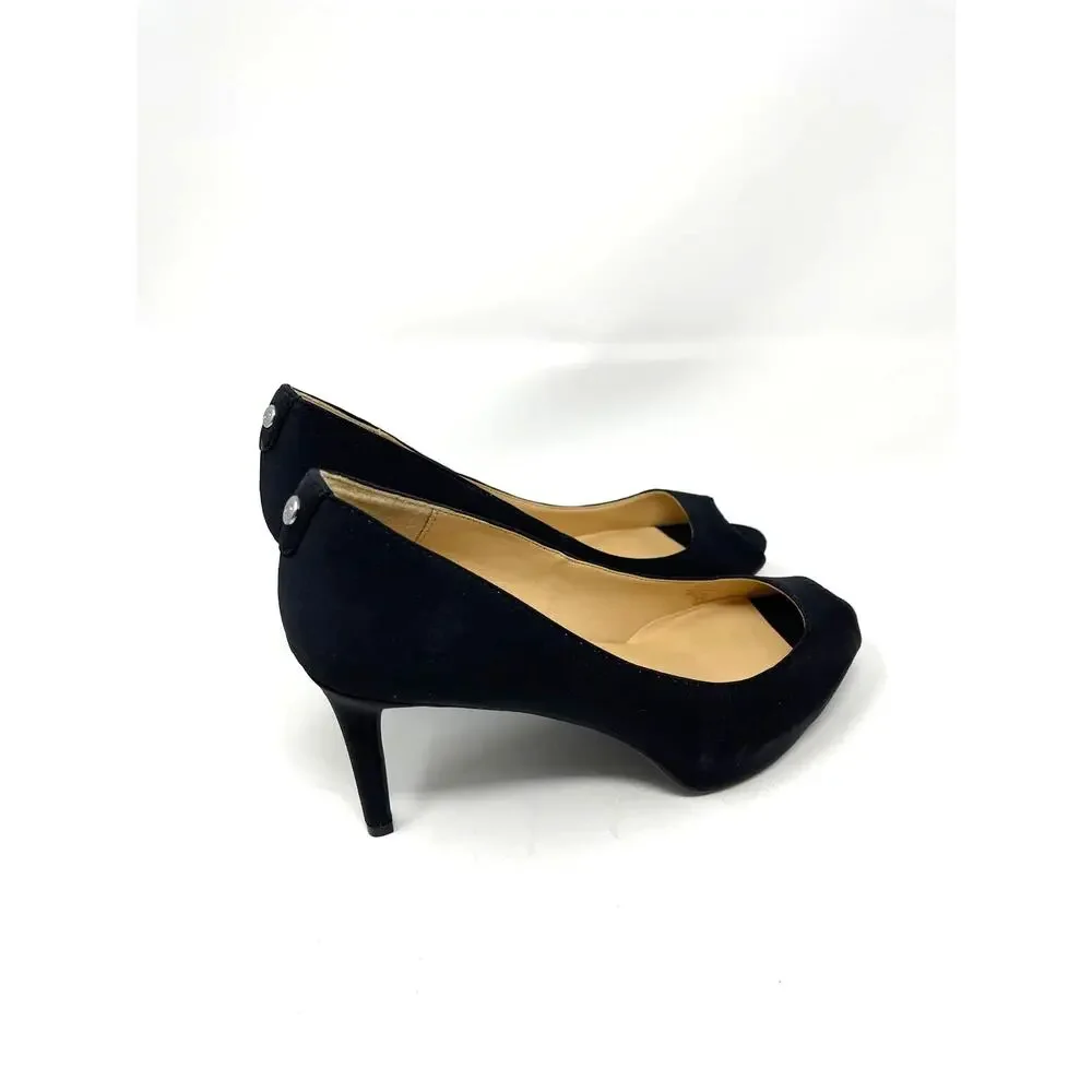 LIZ CLAIBORNE Black Fabric PEEP TOE Pumps 8.5M - Picture 2 of 8